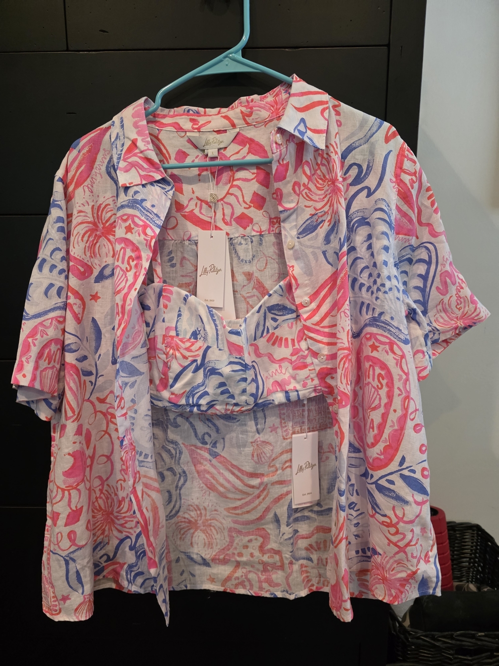 Lilly Pulitzer Pink, Blue & White Tropical Print Top